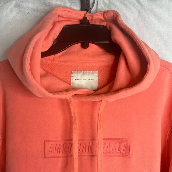 American Eagle Coral Pink Hoodie Kangaroo Pouch Sweatshirt Size LG - Picture 3 of 10